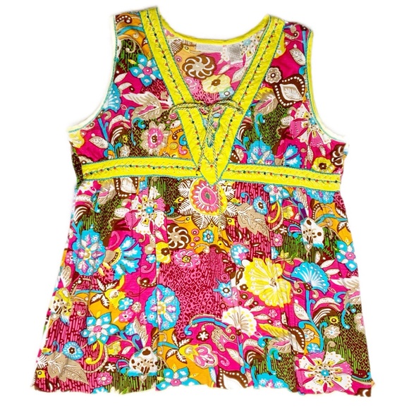 Soft Surroundings Tops - SOFT SURROUNDINGS BOHO BEADED TIE PRINT TOP XL